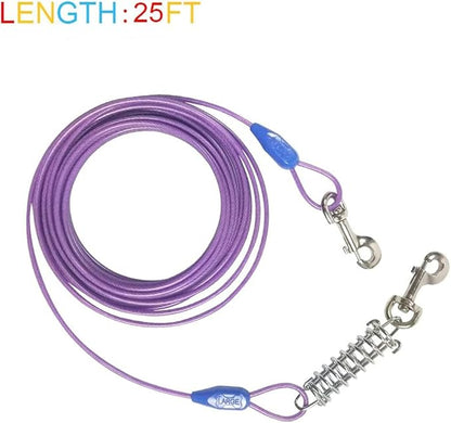 Petest 25ft Tie-Out Cable with Crimp Cover &amp; Buffer Spring for Large Dogs Up to 90 Pounds