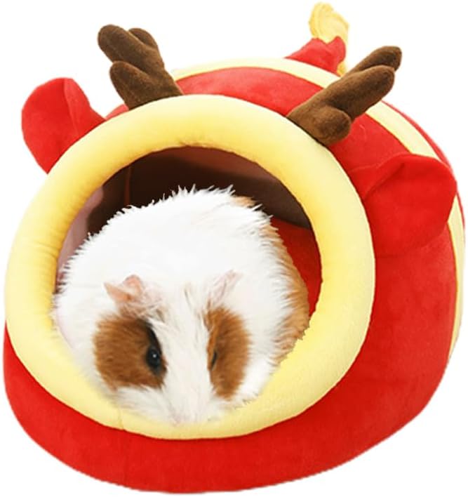 Guinea Pig Bed House &amp; Hideout for Rat Bearded Dragon Hedgehog Ferret to Sleep and Hide, Guinea Pig Cage Accessories Habitat Décor (Large, 6.Christmas fire Dragon)
