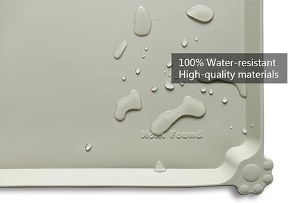 Hoki Found X-Large Silicone Pet Feeding Mats - Non Slip, Waterproof Dog &amp; Cat Food Mats - Placemats for Carpet - Cream Green