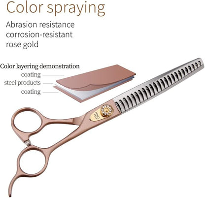 Fenice Peak Thinning Shears for Dogs and Cats Rose Gold Pet Grooming Scissors Chunkers Shears 440C Stainless Steel Professional Dog Trimming Scissors 8&