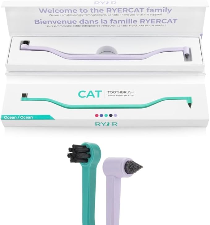RYERCAT Set of 2 Dual Sided Cat Toothbrush - Kitten Toothbrush with Micro Head to fit into Cat/Kittens Mouth - Cat Dental Care Supplies - Pet Toothbrush for Cats(Lavender Purple &amp; Ocean Blue)