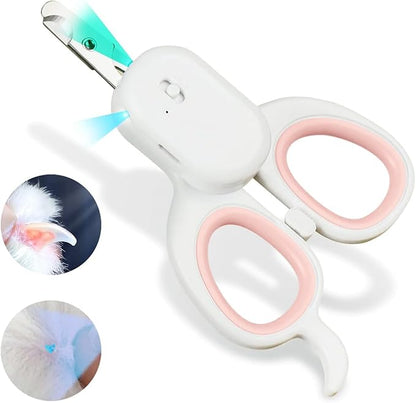 PAKEWAY Pet Nail Clipper with LED &amp; -U-V Light, Cat Claw Trimmer with Ultra Bright LED Light for Nail Bloodline to Avoid Over Cutting, Sharp Angled Blade Grooming Tool for Dog Cat Rabbit Small Animals