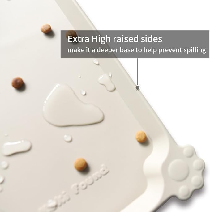 Hoki Found L Silicone Pet Food Mats - Non Slip Cat &amp; Dog Bowl Mats - Waterproof &amp; Carpet Safe - Cream Brown