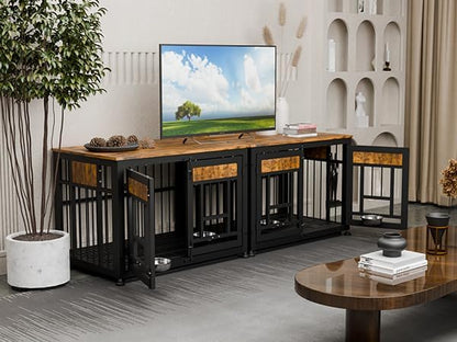 Dog Crate Furniture End Table 38 Inch Hidden Kennel Cabinet with Removable Tray, Thickened Metal Frame Dog Cage, Dual-Purpose Pet House &amp; Nightstand for Living Room