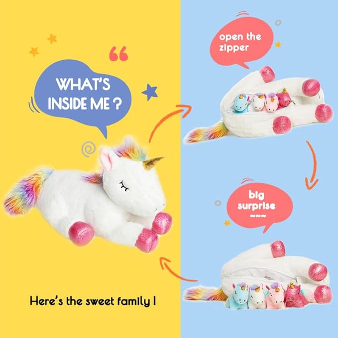 5 Pieces Unicorn Toys Stuffed Animals for Girls, 1 Mommy Unicorn with 4 Babies, Soft Plush Unicorn Toys Gifts for Girls 3 4 5 6 7 8 9 Years, Kids, Children, Christmas, Birthday, Valentine&