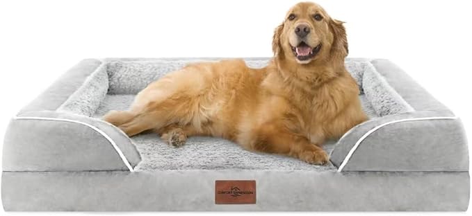 Comfort Expression XL Dog Beds Waterproof, Orthopedic Foam Dog Beds Large Sized, Bolster Dogs Beds Washable Pet Sofa with Removable Cover &amp; Non-Slip Bottom(X-Large,Grey White)