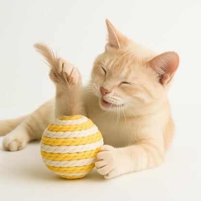 Ball for cat with Feathers - Balls for Cats – Natural Toy for Indoor Cats – Eco-Friendly, Durable, Interactive Play Balls for Kittens – Pet-Safe Chew &amp; Scratch Toys (Yellow)