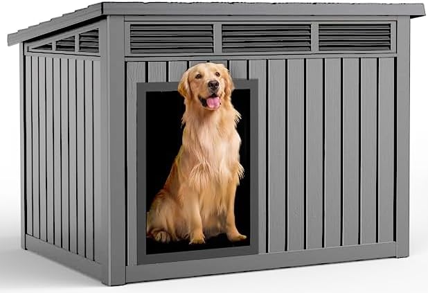 DRATO Dog House for Both Indoor and Outdoor with Weatherproof Roof Removable Floors for Medium to Large Dogs Interior Space (Gray, Large (42.87 * 32.95 * 31.61&
