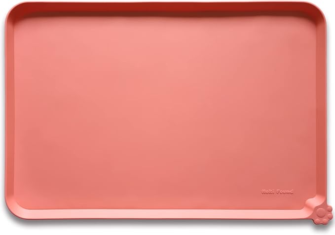 Hoki Found X-Large Silicone Pet Feeding Mats - Non Slip, Waterproof Food &amp; Drink Mats for Dogs, Cats &amp; Carpet - Burnt Coral