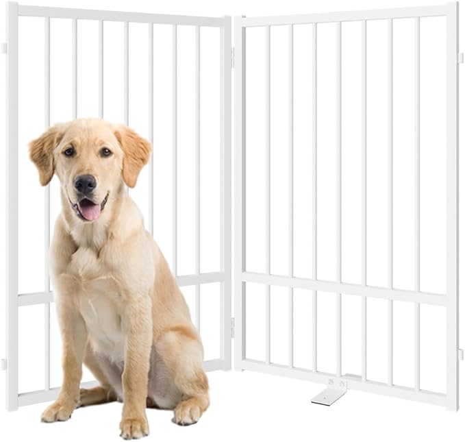Full Metal Freestanding Dog Gate with Door, 32&