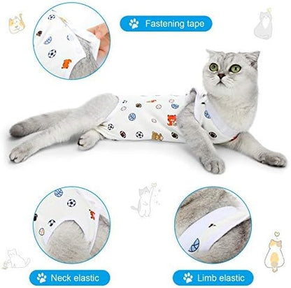 4 Pieces Cat Recovery Suits Body Wraps Breathable Kittens Recovery Clothes for Cats Small Dogs Abdominal Weaning(Banana, Football, Strawberry, Donut,S)