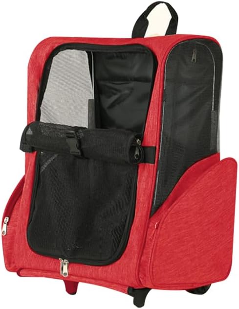 Pet Trolley Bag Cat Dog Travel Bag Portable &amp; Breathable Pet Carrier Backpack - Lightweight Dual-Shoulder Design for Easy Travel with Your Beloved Companion Scalable Pull Rod pet Bag (Red)