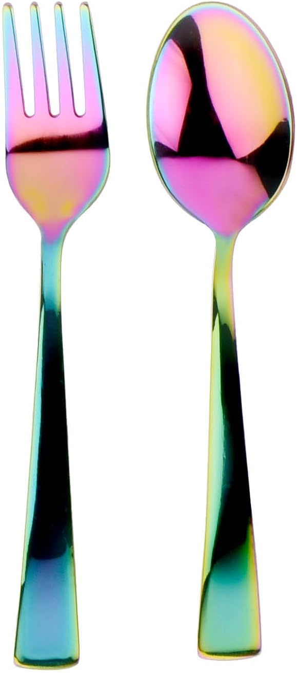 Ahimsa Stainless Steel Kids Utensils - Kids Fork and Spoon Set, Pediatrician Designed Rainbow Silverware Set, 100% BPA Free &amp; Dishwasher Safe (Rainbow)