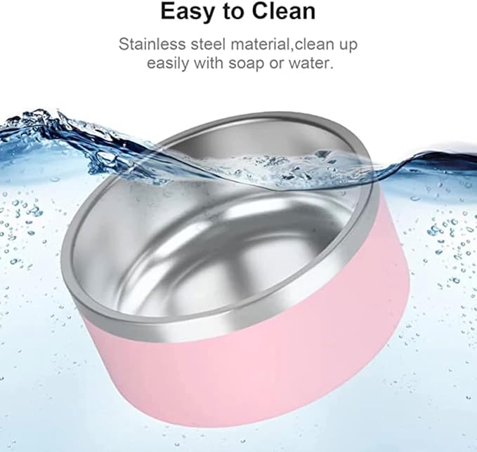 Grey Dog Double Wall Stainless Steel Pet Bowl, Vacuum Insulated, Non Skid, 64 oz