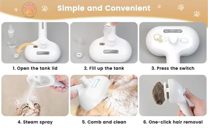 Cat steam brush – Effective Pet Brush for Indoor Cats, Steam Technology for Shedding, Mats &amp; Grooming – Ideal cat brush indoor for Deep Cleaning (White)