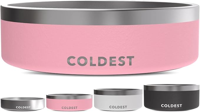 Coldest Dog Bowl - Anti Rust Metal, Non Slip, 3 Layers Insulated Stainless Steel Dog Bowls - Spill Proof &amp; Heavy Duty - Water Bowl for Dogs, Cats &amp; Pets, Dish Washer Safe (42 oz,Cotton Candy Pink)