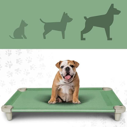 Acrimet Cooling Elevated Pet Dog Bed, Washable and Breathable Mesh Cot, Stainless Steel Frame, Indoor &amp; Outdoor Use, fits Dogs up to 110 lbs (Size: 40” x 24”), Green, 1 Unit