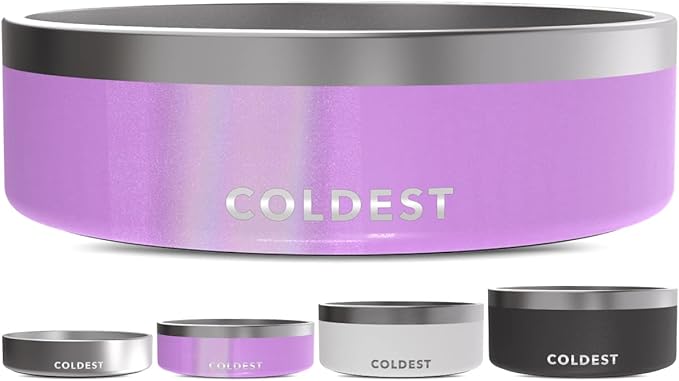 Coldest Dog Bowl - Anti Rust Metal, Non Slip, 3 Layers Insulated Stainless Steel Dog Bowls - Spill Proof &amp; Heavy Duty - Water Bowl for Dogs, Cats, Dish Washer Safe (42 oz, Saturns Purple Glitter)