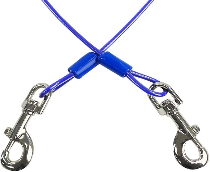 BV Dog Tie Out Cable 15 Feet - Heavy Duty Dog Lead Up to 60 Pounds - Reflective &amp; Rust-Free with Quick Release Swivel Clips &amp; 360° Rotating Clasp - Tangle-Free Dogs Runner for Yard (Blue, Single)