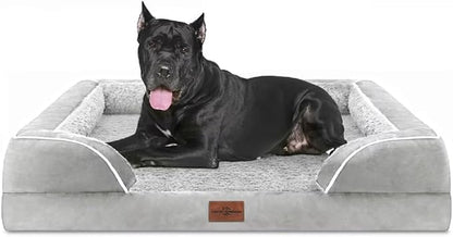 Comfort Expression XXL Orthopedic Foam Dog Bed for Extra Large Dogs, Waterproof Orthopedic Dog Beds, Washable Dogs Sofa Beds with Removable Cover &amp; Non-Slip Bottom(XX-Large,Grey White)