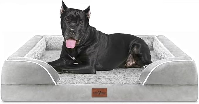 Comfort Expression XXL Orthopedic Foam Dog Bed for Extra Large Dogs, Waterproof Orthopedic Dog Beds, Washable Dogs Sofa Beds with Removable Cover &amp; Non-Slip Bottom(XX-Large,Grey White)