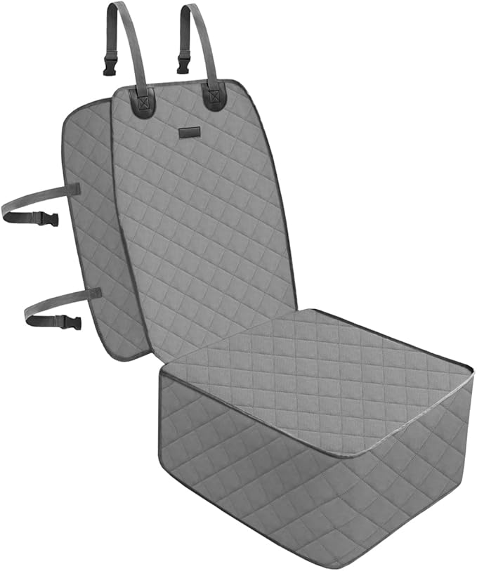 Dog Car Front Seat Cover with Side Flaps &amp; Buckle Straps for Pet, 100% Waterproof 600D Oxford Single Seat Protector Heavy Duty Quilted Scratch Proof, Universal Size for SUV Truck, Grey