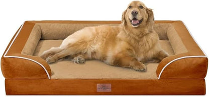 Comfort Expression XL Orthopedic Dog Beds, Waterproof Extra Large Dog Beds with Bolster, Washable Pet Sofa Couch with Removable Cover &amp; Non-Slip Bottom(X-Large,Caramel)