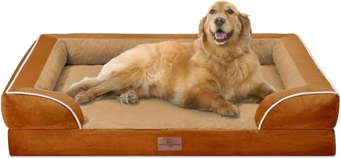 Comfort Expression XL Orthopedic Dog Beds, Waterproof Extra Large Dog Beds with Bolster, Washable Pet Sofa Couch with Removable Cover &amp; Non-Slip Bottom(X-Large,Caramel)