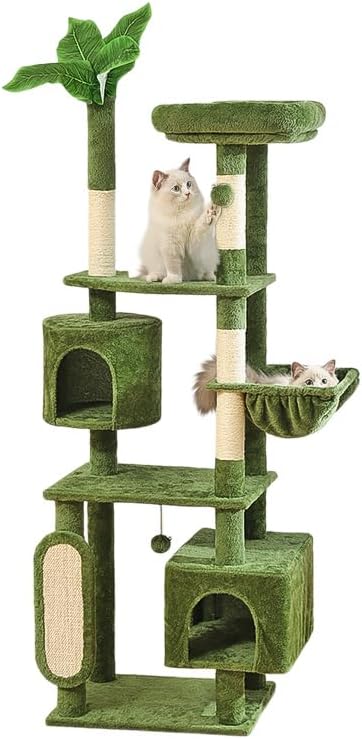 Hoopet 70-Inch Large Cat Tree for Multiple Cats Cat Tower with 2 Condos, Scratching Posts, Hammock &amp; Platform, Plush Perch for Indoor Activity Relaxing Easy Assembly Green