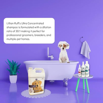 Lillian Ruff High Concentrate Professional Grooming Shampoo for Dogs with Hydrating Essential Oils – 30:1 Concentration for Bathing System - Clean, Condition, &amp; Deodorize Dry Sensitive Skin (Gallon)
