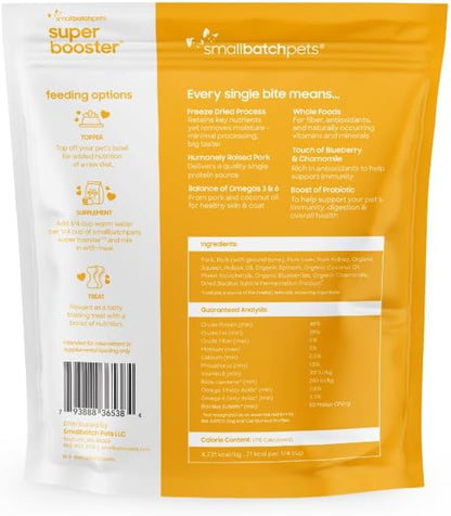 smallbatch Freeze Dried Dog Treats, Superfood Food Topper Pork Bites for Dogs &amp; Cats, Probiotics, Organic Ingredients, High Protein, Grain Free Healthy Treat &amp; Food Topper, Made in The USA, 7 oz Bag