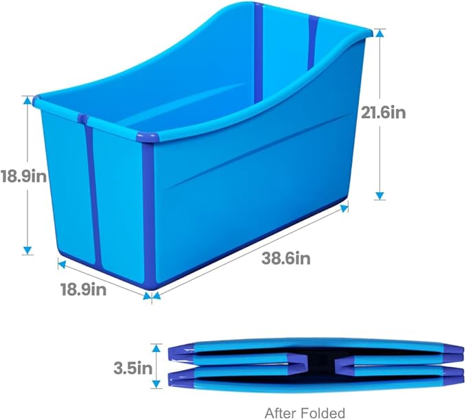 Portable Dog Bathtub for Large Dogs - 48.4Gal Foldable Pet Wash Station with Drain Plug, Insulated &amp; Non-Slip Design for Indoor/Outdoor Bathing, Grooming, Camping（Blue）
