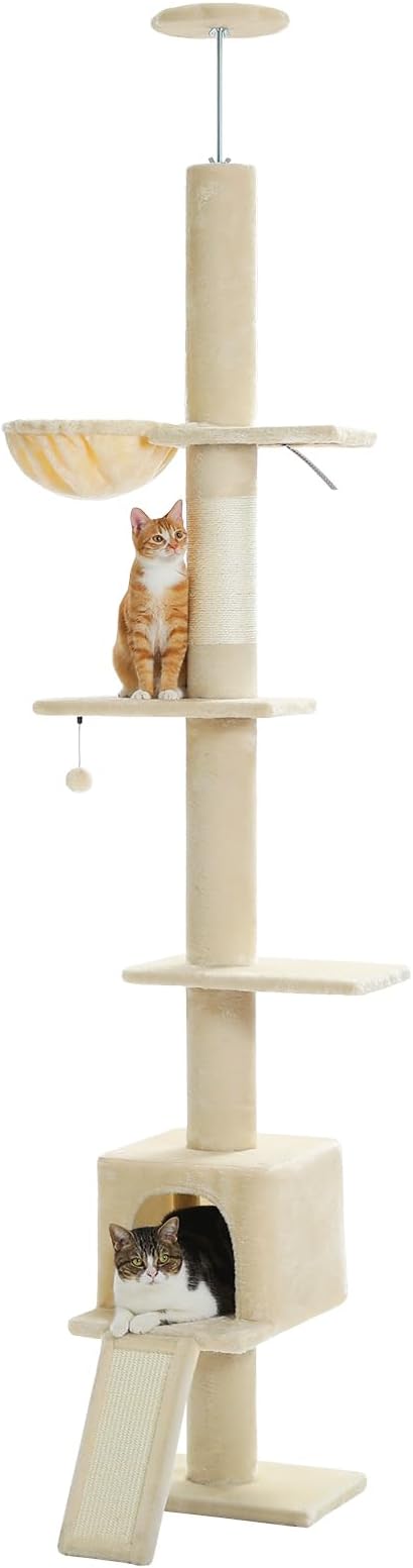 PEQULTI Floor to Ceiling Cat Tree, Tall Cat Tower, Adjustable Height (83&