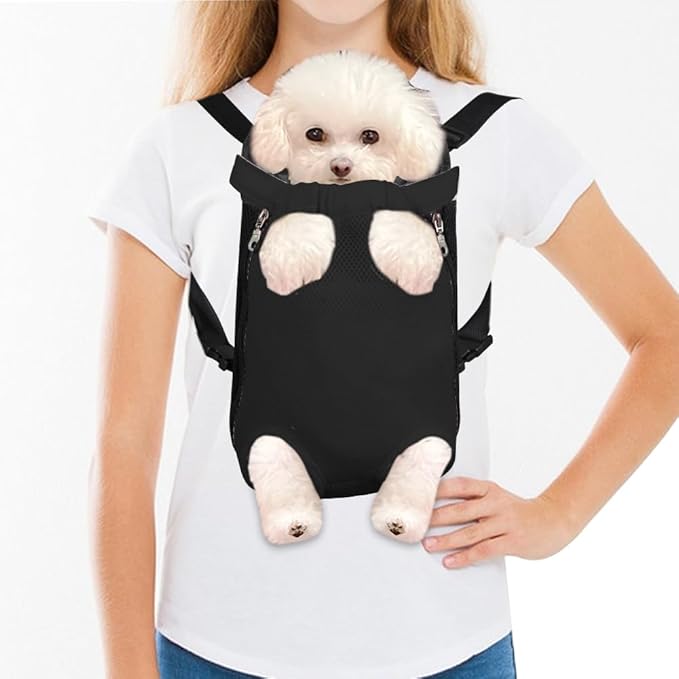 FEimaX Dog Carrier Backpack Pet Legs Out Front Cat Travel Bag, Adjustable Puppy Backpacks Carriers Hands-Free for Small Medium Dogs Cats Hiking Traveling Camping Daily Walking (Large, Black)
