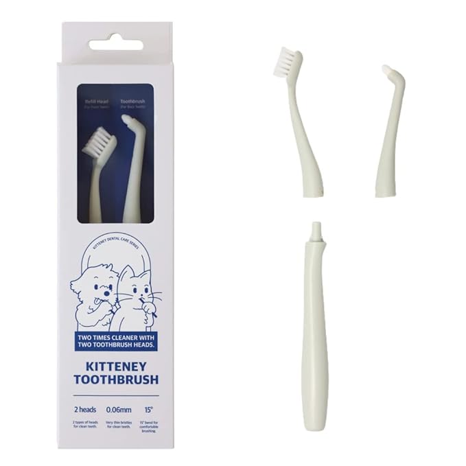 Kitteney Pet Toothbrush for Dogs, Cats with 0.06mm Super Soft Bristles, Head Replaceable, Double Headed Toothbrush for Small to Large Teeth, Easy Teeth Cleaning &amp; Dental Care (Gray)