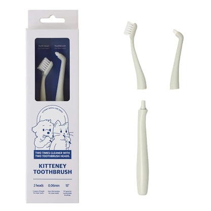 Kitteney Pet Toothbrush for Dogs, Cats with 0.06mm Super Soft Bristles, Head Replaceable, Double Headed Toothbrush for Small to Large Teeth, Easy Teeth Cleaning &amp; Dental Care (Gray)