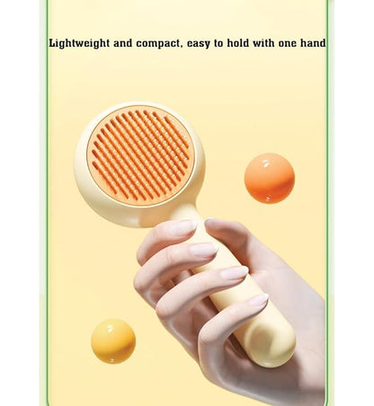 Pet Grooming Brush for Cats &amp; Dogs –Cat Brushes for Indoor Cats, Cat Grooming Supplies –With Massage Function for Short &amp; Long Hair, Removes Loose Fur &amp; Undercoat – Self-Cleaning Slicker Brush (Beige)