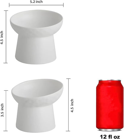 Small Ceramic Raised Cat Bowls, Tilted Elevated Food or Water Bowls, Stress Free, Backflow Prevention, Dishwasher and Microwave Safe, Lead &amp; Cadmium Free(White)