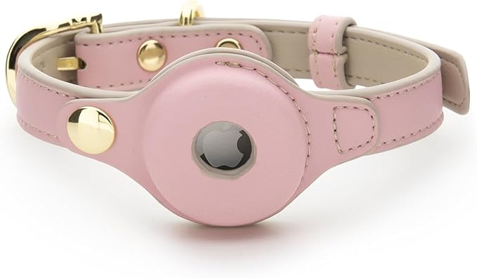 Cupertino Dog Collars, Harnesses &amp; Leashes Made from Vegan Leather with Dog Tracker Device Holder Adjustable Dog Collar (Large, Pink)