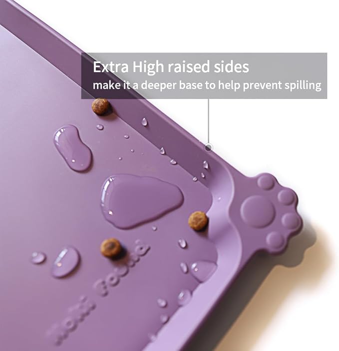 Hoki Found X-Large Silicone Pet Food Mats - Non-Slip Pet Dog Cat Bowl Placemats - Waterproof Food &amp; Water Mats for Carpet - Amethyst