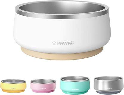 Pawaii Stainless Steel Dog Bowl with Non-Slip Rubber Base &amp; Double Wall Insulation - Durable Design | Includes ID Tag | Dishwasher Safe Food &amp; Water Bowl for All Dogs (68oz)