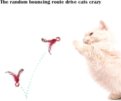 Cat Toy Balls, 5 PCS Colorful Feather Bouncy Balls for Cats No Noise Interactive Kitten Toys Cat Exercise Ball, Safe for Your Kitty (C)