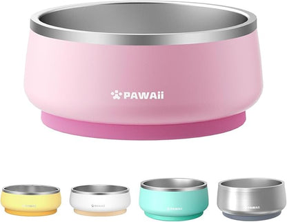Pawaii Insulated Stainless Steel Dog Bowl with Non-Slip Base &amp; Double Wall Design, ID Tag Included - 68oz Durable Dishwasher Safe Bowl for All Dogs