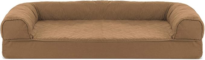 Furhaven Orthopedic Dog Bed for Medium/Small Dogs w/ Removable Bolsters &amp; Washable Cover, For Dogs Up to 35 lbs - Quilted Sofa - Toasted Brown, Medium