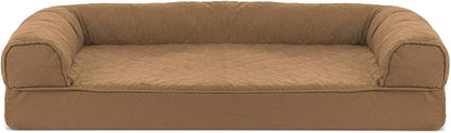 Furhaven Orthopedic Dog Bed for Medium/Small Dogs w/ Removable Bolsters &amp; Washable Cover, For Dogs Up to 35 lbs - Quilted Sofa - Toasted Brown, Medium