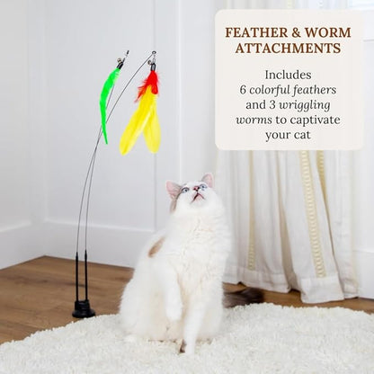 Suction Cup Cat Toys for Indoor Cats Interactive Suction Cup Cat Wand Toy Feather Teaser for Indoor Cats &amp; Kittens Multi Surface Base for Hands Free Play