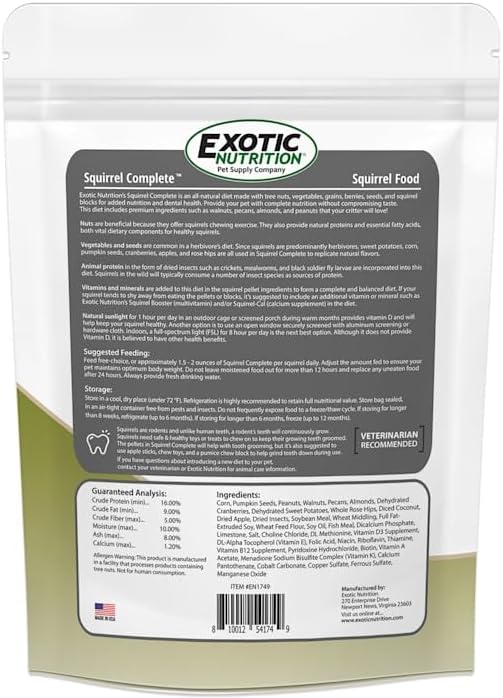 Squirrel Complete (1.75 lb.) - Healthy Natural Food - Nutritionally Complete Diet for Pet &amp; Captive Squirrels - Ground, Grey, and Flying Squirrels, &amp; Chipmunks