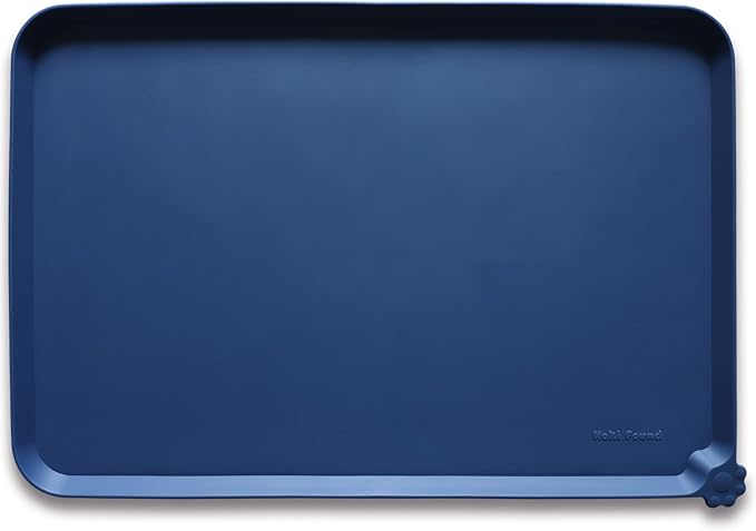 Hoki Found XX-Large Silicone Pet Food Mats - Non-Slip Dog &amp; Cat Bowl Placemats - Waterproof Feeding Mats - Ink Indigo