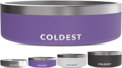 Coldest Dog Bowl - Anti Rust Metal, Non Slip, 3 Layers Insulated Stainless Steel Dog Bowls - Spill Proof &amp; Heavy Duty - Water Bowl for Dogs, Cats &amp; Pets, Dish Washer Safe (42 oz, Galaxy Purple)