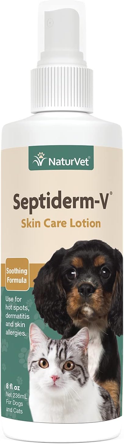 NaturVet Green Tree Septiderm-V Skin Care Lotion for Dogs &amp; Cats – Pet Health Supplement for Dermatitis, Dog Skin Allergies, Itching, Hot Spots, Cat Rashes – Pet Lotion, Grooming Aid – 8 Oz.